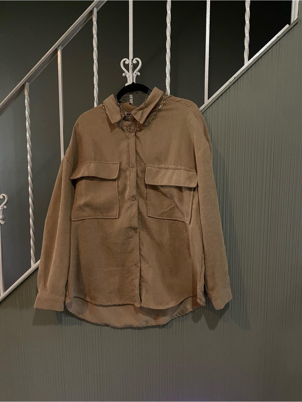 UNISEX Spoon Jeans Brown Suede Button-Up Shirt Jacket Point Collar 1X